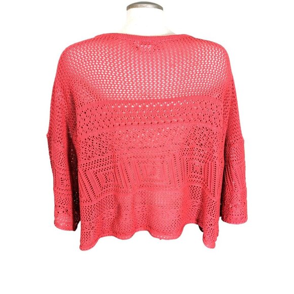 Molly Bracken Open Knit Sweater Cropped Boxy Womens One Size Orange Lagenlook - Picture 4 of 6